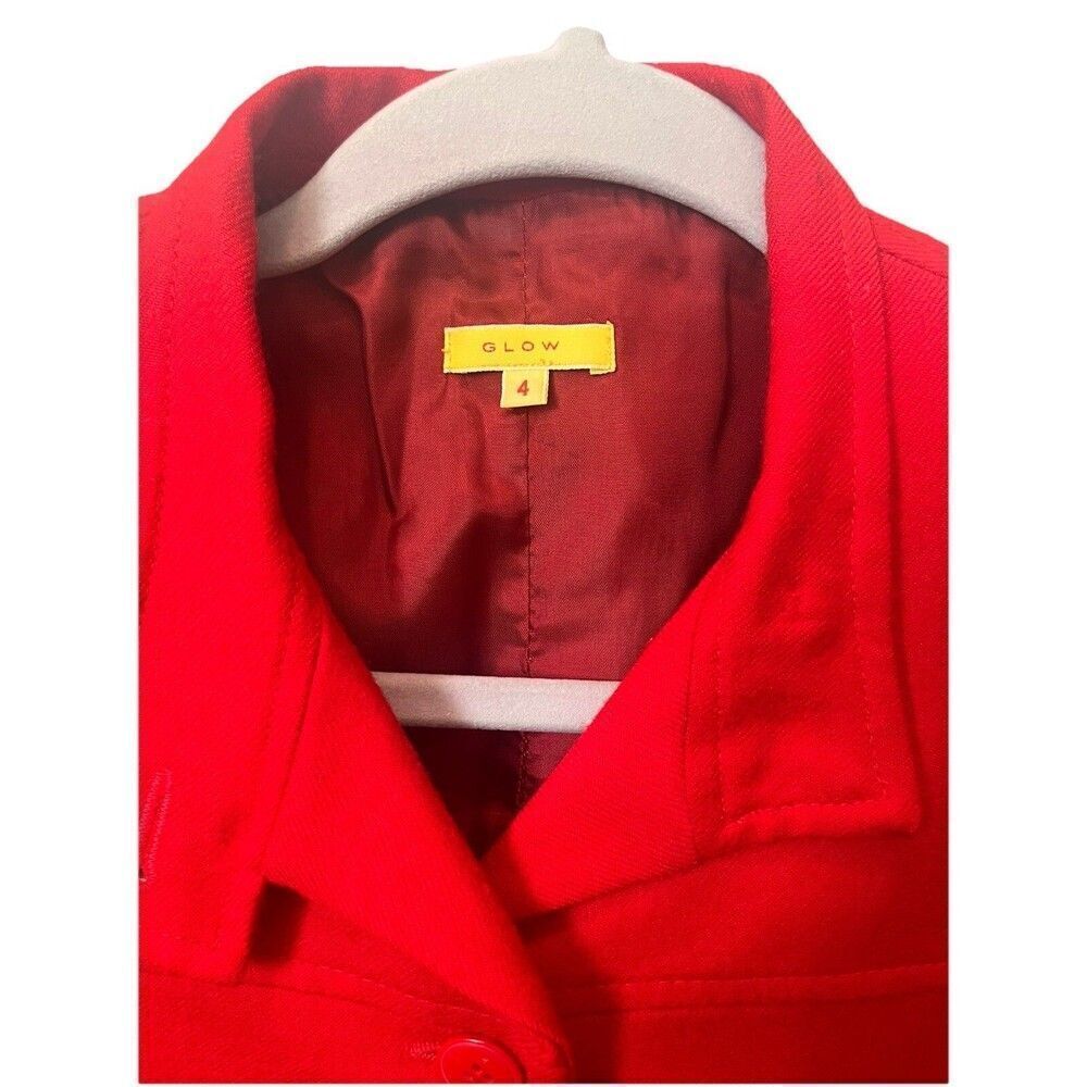Glow Wool Jacket Women’s Size 4 Red Lined Pockets Blazer Jacket Italy - Picture 4 of 9